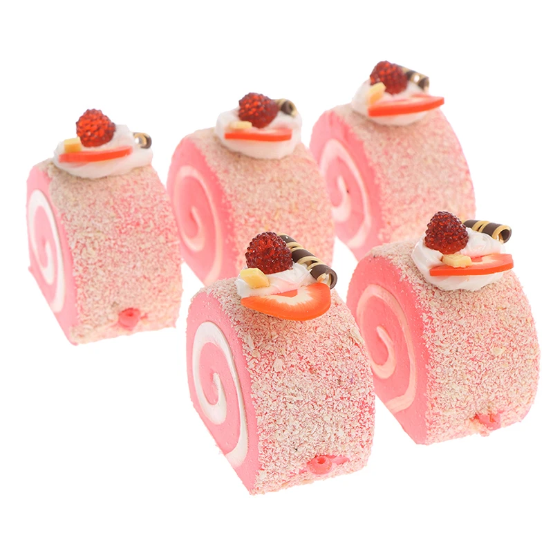

1PCS PU Simulation Small Swiss Roll Dessert Fruit Cake Artificial Lifelike Fake Miniature Food Kitchen Decoration