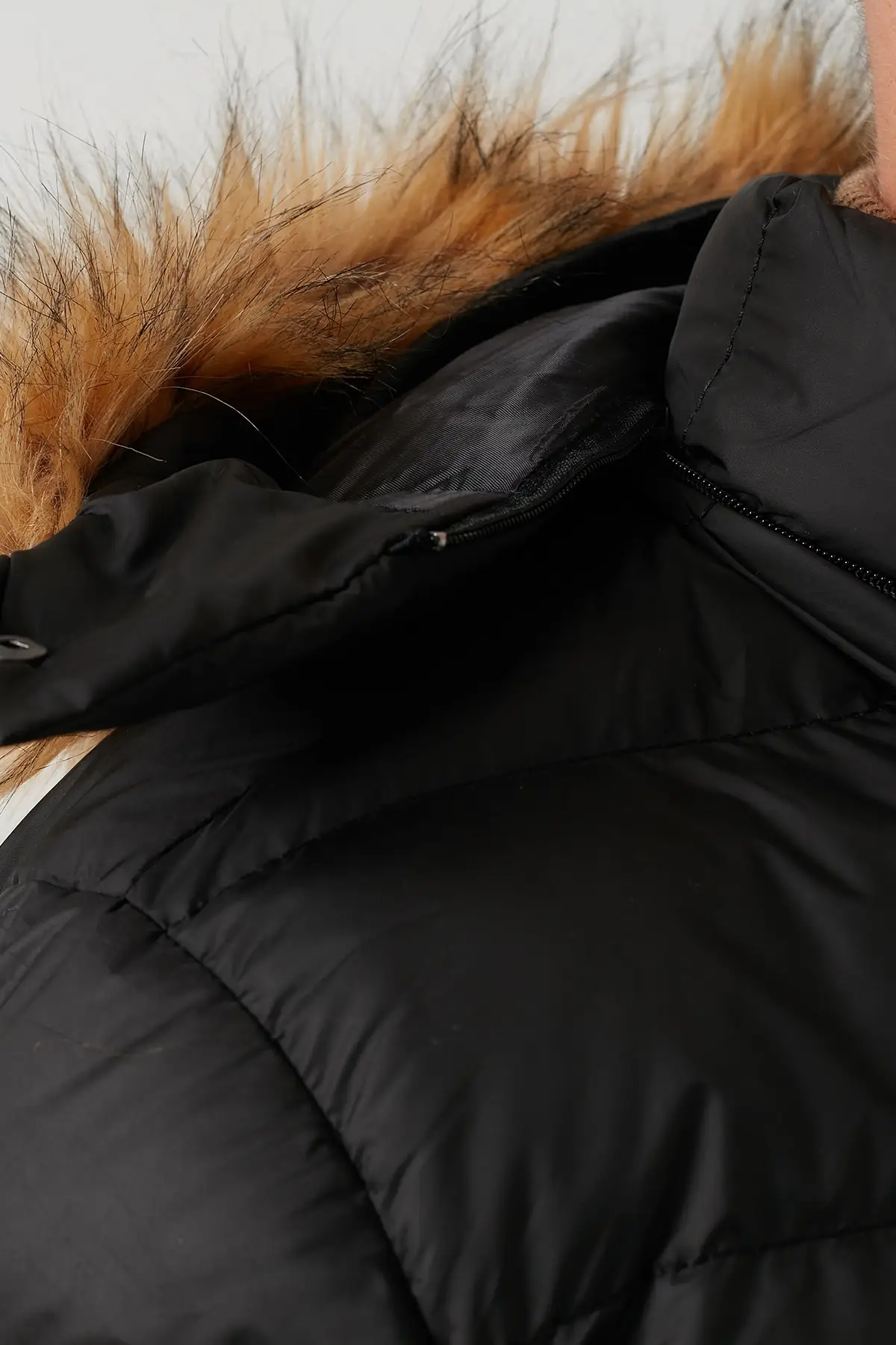 

Male Black Removable Hooded Sheer Neckline Long Inflatable Coat