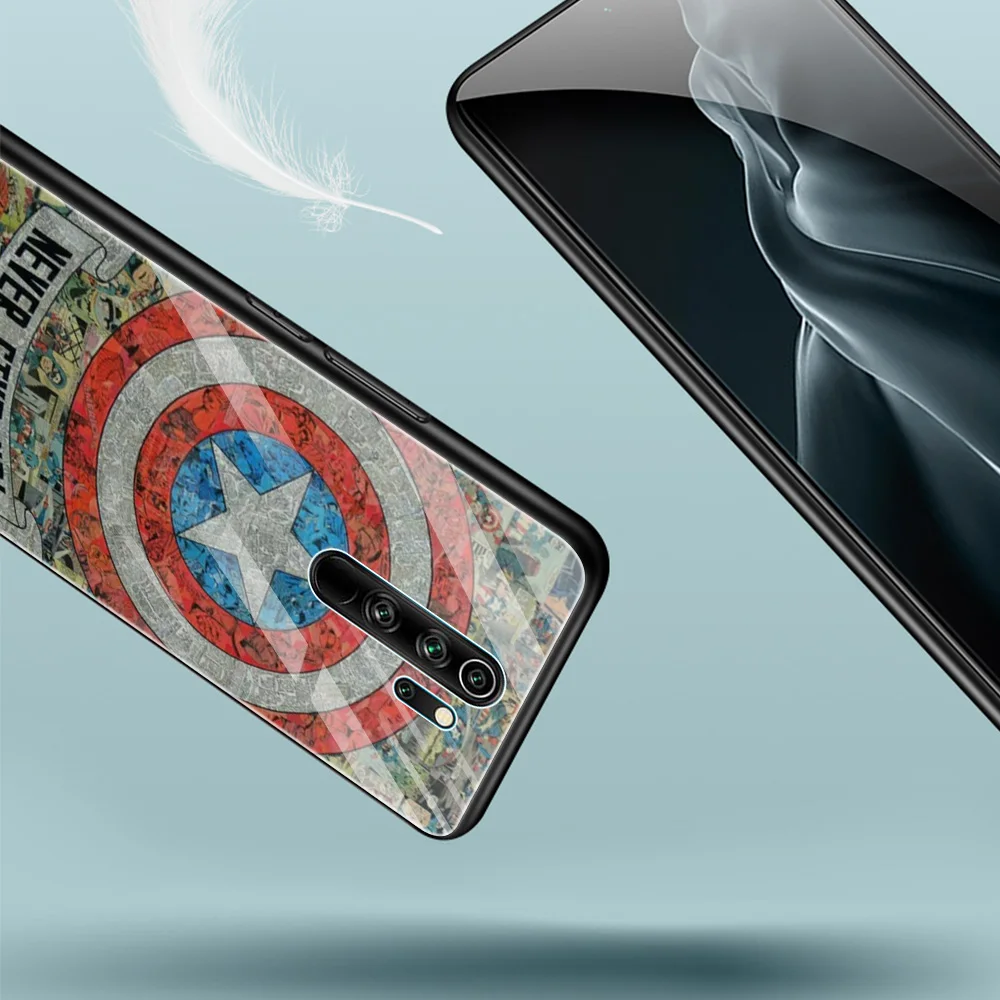 Tempered Glass Case For Xiaomi Redmi Note 7 8 9 10 pro Max 8T 9T 9S 10S for redmi K40 K30 Pro 9C 9A 8T Phone Fundas Marvel Logo