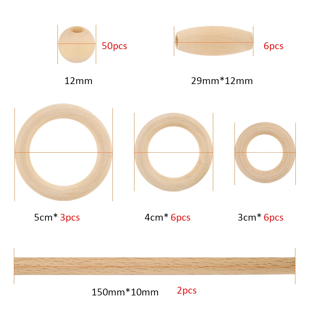 Шнур макраме из натурального хлопка м с деревянным кольцом деревянная палочка