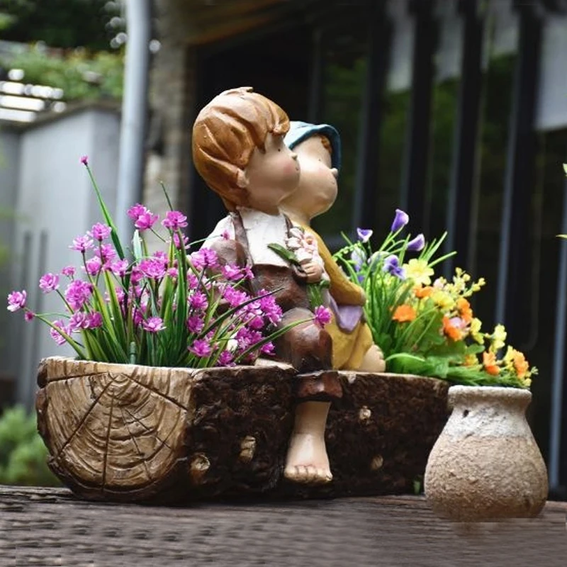 Статуя сада искусственный цветок пень горшок для растений двор домашний декор