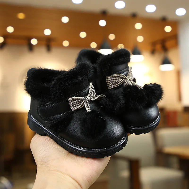 2019 зимняя обувь для маленьких девочек Теплая из плюша и хлопка зимние ботинки