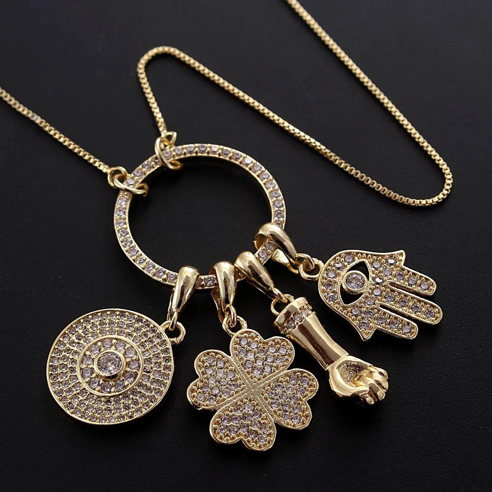 

zircon fist necklace Brass plating various pendant jewelry With AAA Zircon Jewelry Link Chain Collier For Women Party Gift