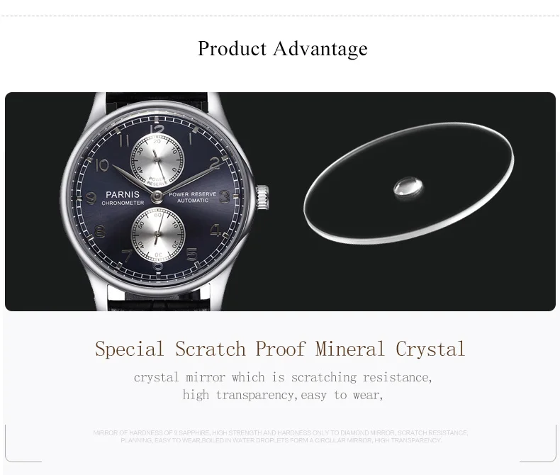 Parnis 43mm Silver Case Automatic Mechanical Men's Watch Power Reserve Black Leather Strap Men Watches heren horloge Luxury
