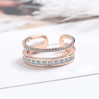 new fashion elegant charming finger rings micro crystal paved opening ring band rose gold rings jewelry for women best gifts