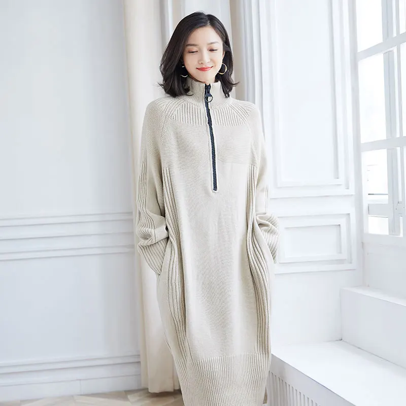 

Женское платье-свитер осень-зима модное дизайнерское платье-свитер женское вязаное шерстяное платье длинный свитер эластичное платье-свит...