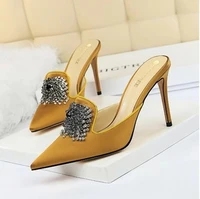 2021 luxury women 10 5cm hig heels slides party mules female gold silver heels closed toe crystal slippers outsides prom shoes