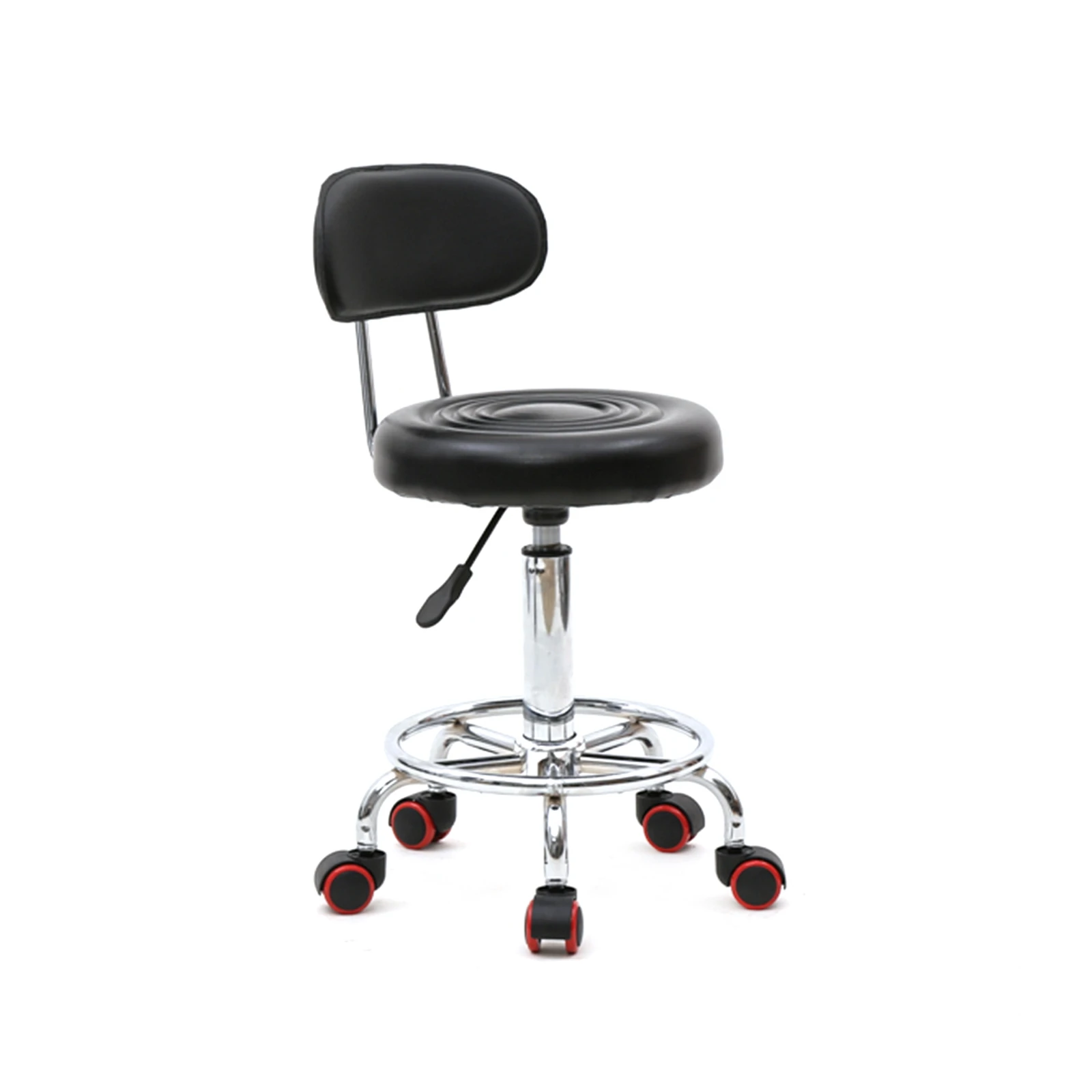 

Round Shape Adjustable Salon Stool with Back and Line Black