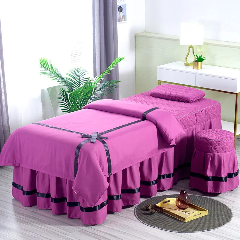 Bow-Knot Purple Премиум люкс массажный стол юбка простыня для массажа набор, 4 шт. часть 2 - Цвет: Bow-Knot Purple