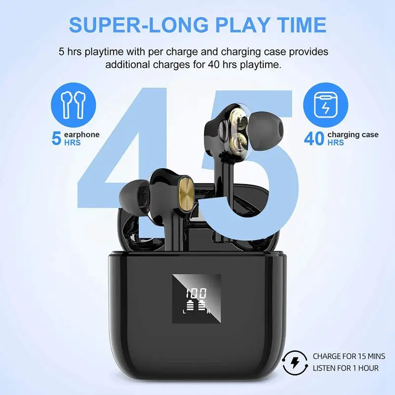 

Wireless Earbuds Bluetooth Headphones Dual Dynamic Drivers Wireless Headphones with HiFi Stereo Sound In-Ear Earphones