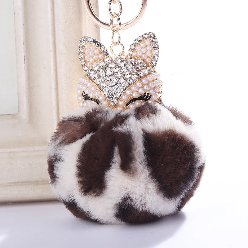 

Lovely Crystal Faux Fox Rabbit Fur Keychains Women Trinkets Suspension On Bags Car Key Chain Keyrings Toy Gifts llaveros