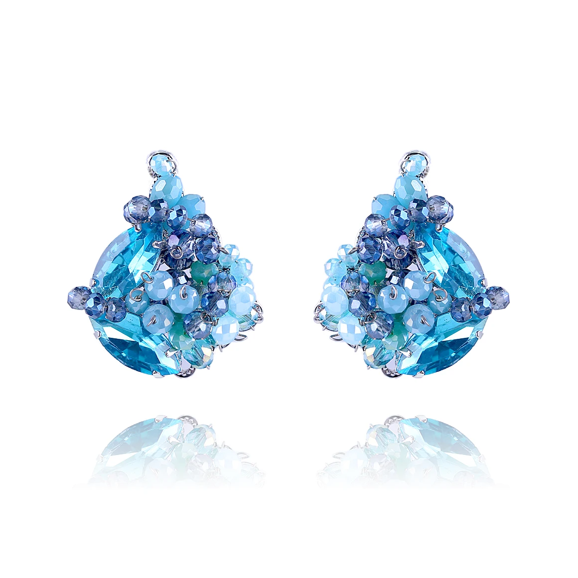 Женские серьги гвоздики с кристаллами 4 цвета|Серьги-гвоздики| |