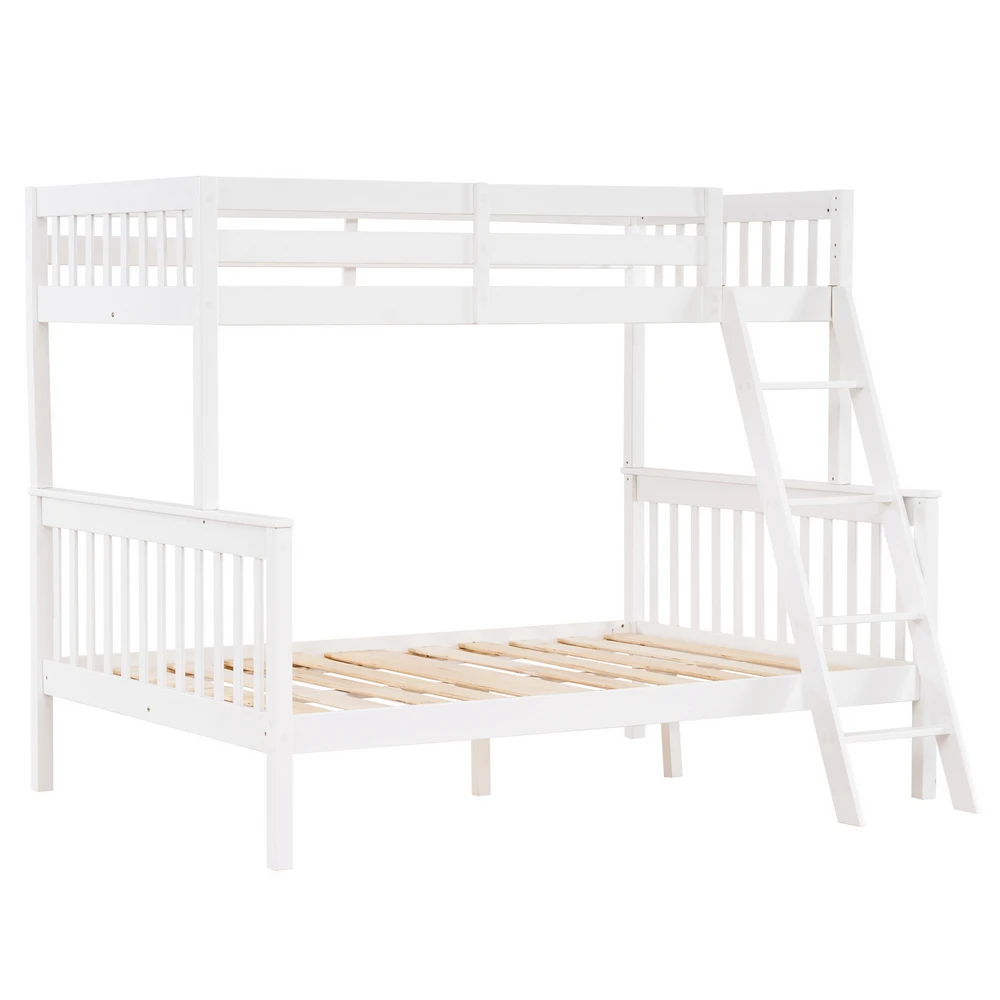 

Children Bed Pine High Tall Mother and Child Bed Vertical Straight Headboard 65 "H Twin over Full White Bedroom Furniture[US-W]