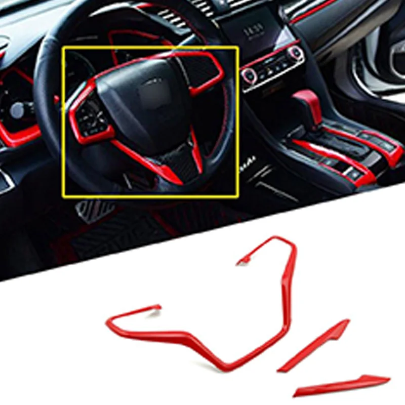 3Pcs Red Style Car Steering Wheel Frame Cover Trim Stickers Fit for Honda Civic 10Th 2016 2017 2018 | Автомобили и мотоциклы