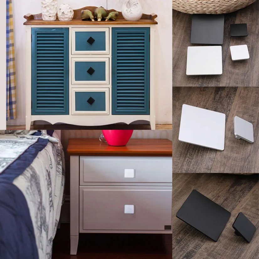 

Modern Black White Square Drawer Handle Space Aluminum Cabinet Knob Pull Simple Wardrobes Kitchen Bathroom Furniture Accessories