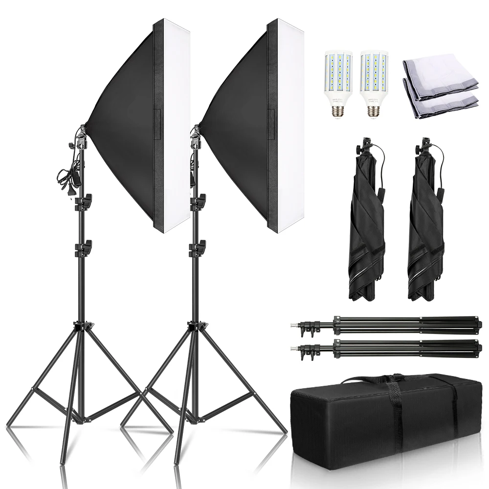Photography Softbox Light Kit 50*70cm Softbox E27 Socket Photo Studio With 2m Light Stand Professional Light System Equipment