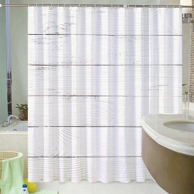 

Vintage Wood Style Shower Curtain Bathroom Green Curtain Frabic Waterproof Polyester Bathroom Decor Sets with Hooks