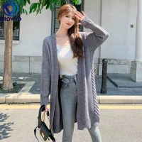 2021 autumn and winter simple loose heavy industry hemp pattern thick long sleeve knitted stretch cardigan sweater jacket women
