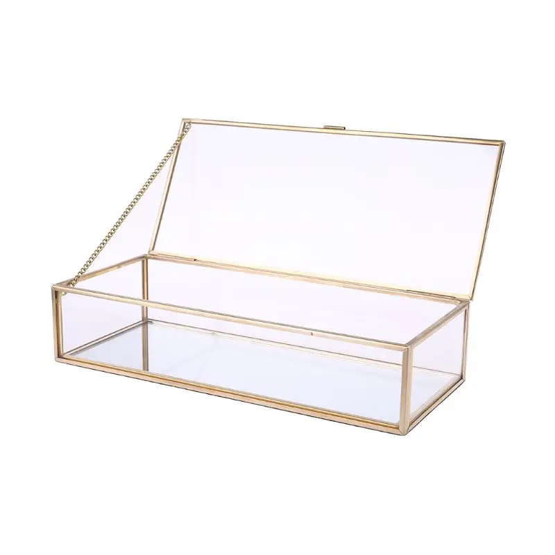 

Rustic Wedding Ring Box Geometric Storage Holder Transparent Glass Jewelry Decor 20CF