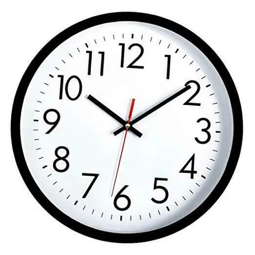

Black Wall Clock, Silent Non-Ticking 12 Inch Quality Quartz Black Red Second