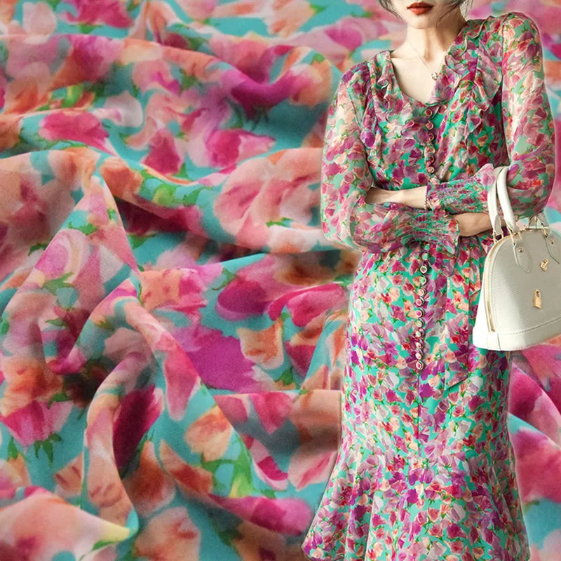 Половина метра зеленая красная с цветочным принтом Высококачественная