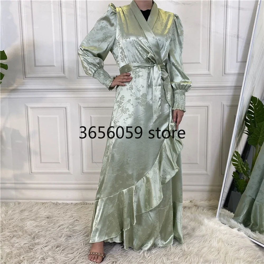 Fashion Flower Turkey Satin Abaya Muslim Women Jilbeb Kaftan Moroccan Wedding Caftan Dress Pakistani Salwar Kameez Indian Robe |