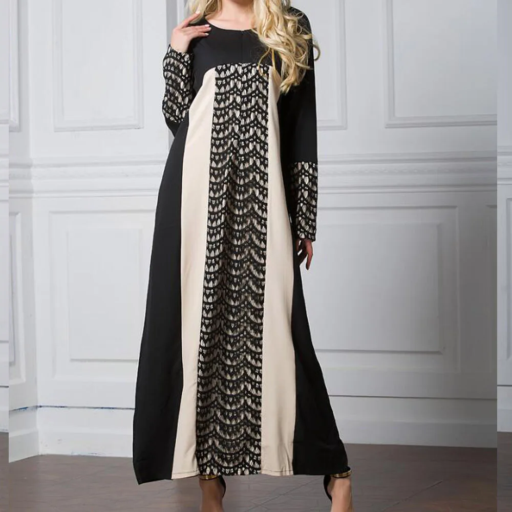 Женское платье кафтан с длинным рукавом свободное в стиле пэчворк модель