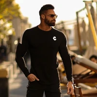 casual slim long sleeves t shirt men gym fitness bodybuilding cotton t shirt male jogger workout black tees tops fashion clothes