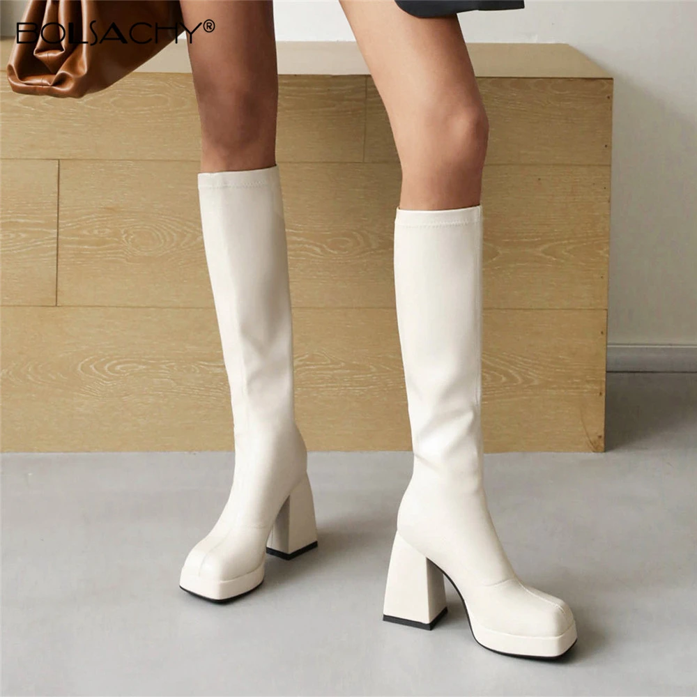 

Big Size 42 43 Women Elastic Boots Platform Knee High Boots Brand Luxury Trendy Sexy Designer High Heel Gothic Punk Women Shoes