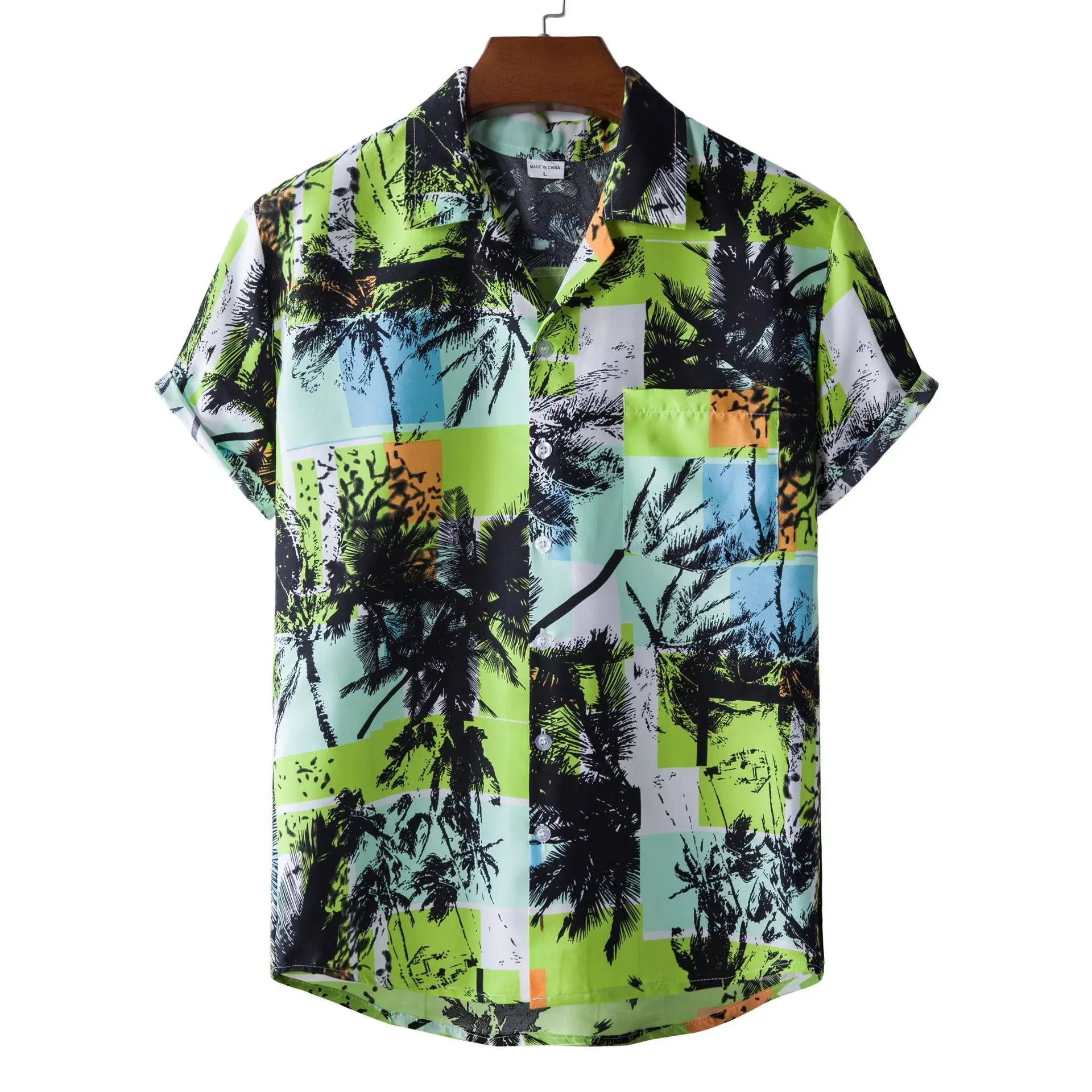 

Men Shirts Short Sleeves Male Clothing Beach Tops Tees Casual Floral Print Summer Vacation Shirt Turn-down Collar Hawaii AE615