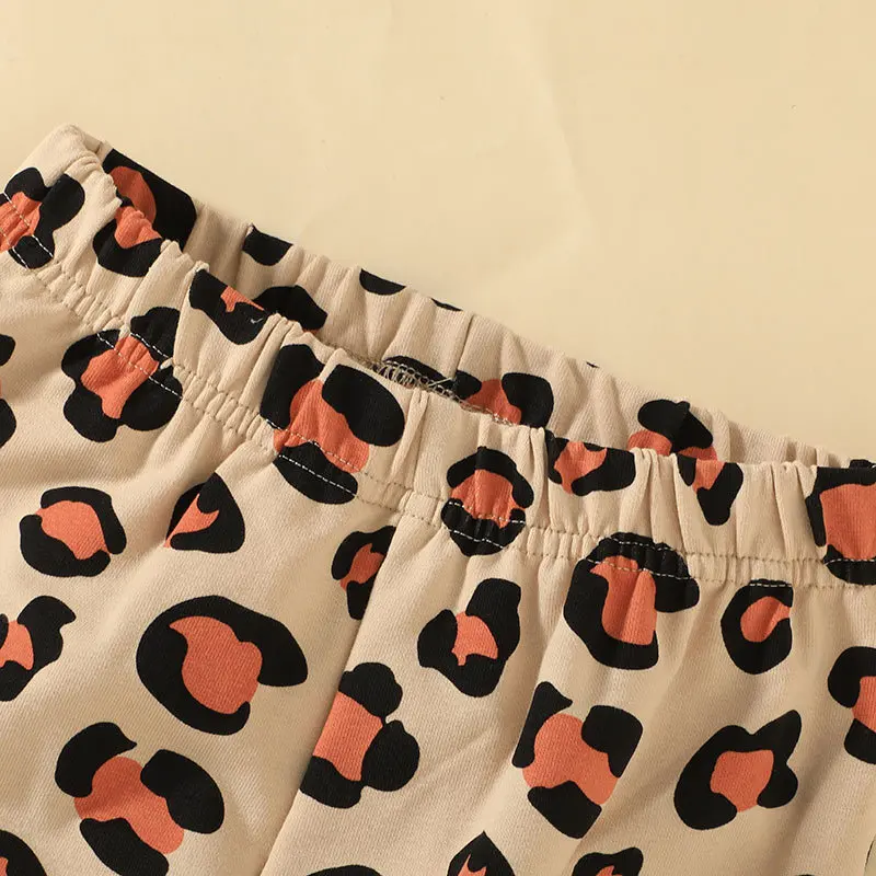 

2021 Winter Children Sets Casual Long Sleeve O Neck Print Cartoon Cat T-shirt Leopard Trousers Cute 2Pcs Girls Clothes Sets