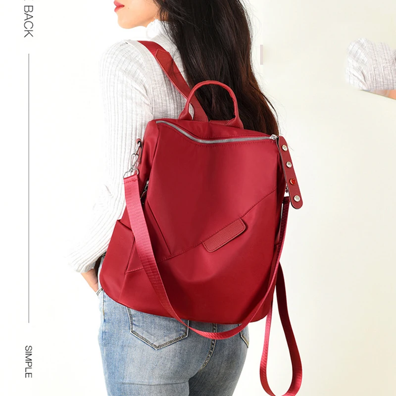 

2020 Fashion Sports Women's Backpack Waterproof Oxford Pure Color Backpack Leisure Travel Student School Bag