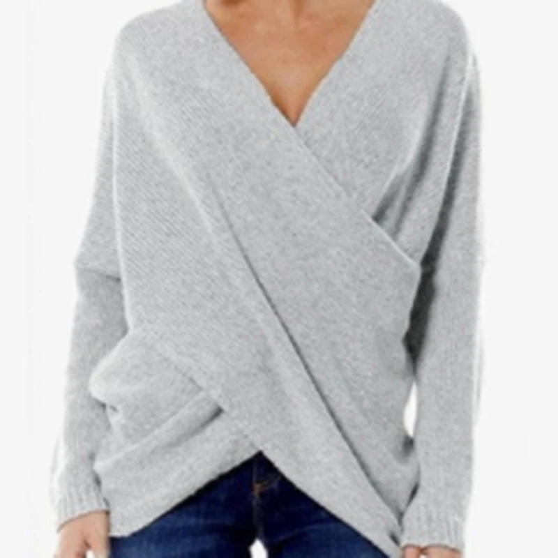 

Sexy Autumn And Winter Women Pullover Sweaters Female Drop-Shoulder Cross Wrap Sweater Thread Slim Thickening Sweater Tops