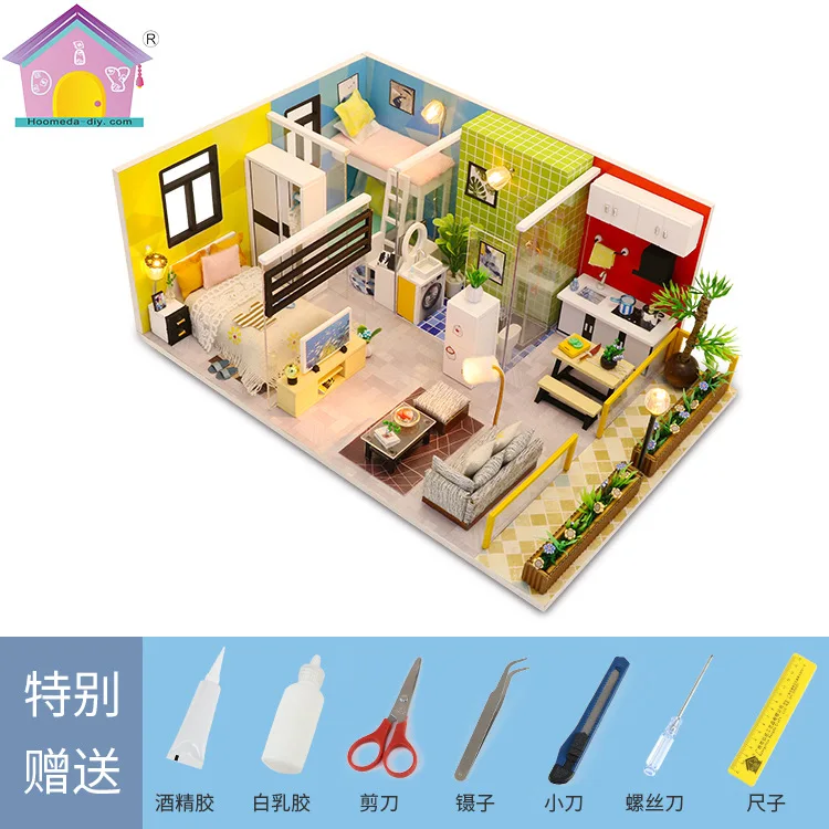 

Model material creative loft style cabin model DIY wooden toy assembly