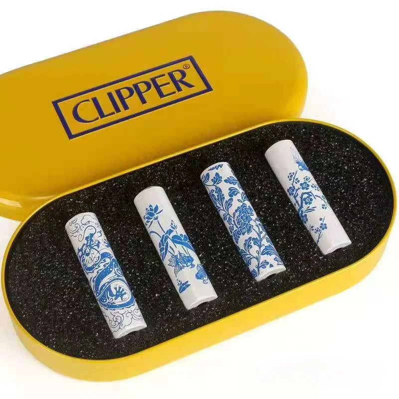 

Original Clipper Grinding Wheel Gas Lighter Metal Butane Flame Blue and White Porcelain Lighters Creative Collection Men's Gifts