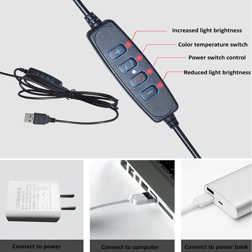 

20CM Portable Selfie Ring Light for Youtube Live Streaming Studio Video LED Dimmable Photography Lighting With USB Cable for PC