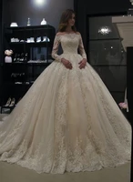 new gorgeous ball gown wedding dresses ball gown vintage lace wedding gown long sleeve boat neck robe de mariee