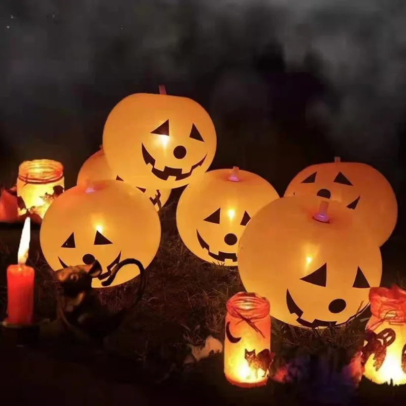 

5pcs/lot Halloween Balloon Lights Halloween Glowing Pumpkin Decoration Home Haunted House Scary Horror Props Supplies