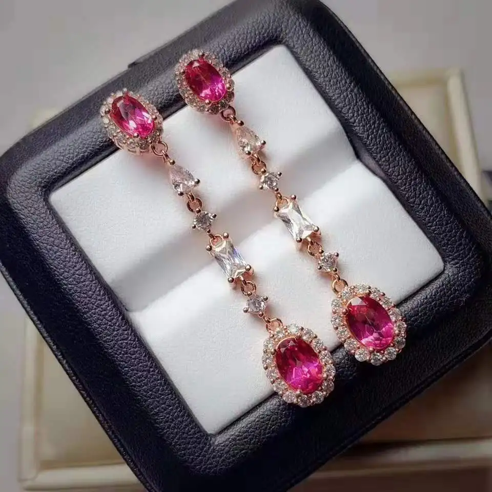 

High-quality Pink Topaz Real 925 Silver Drop Earrings Fine Fashion Luxurious Jewelry For Women Free Shipping Meibapj FS