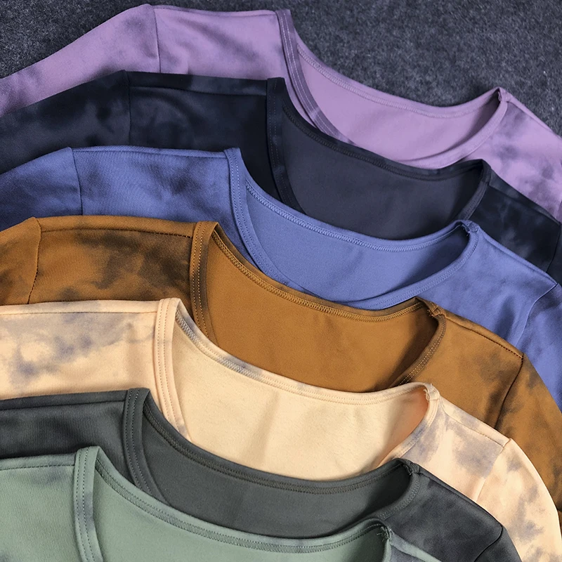 

Tie Dye Sports Crop Top Seamless Sportswear Long Sleeve Top Brushed Fitness Clothing Sports Wear Nudity Bodycon