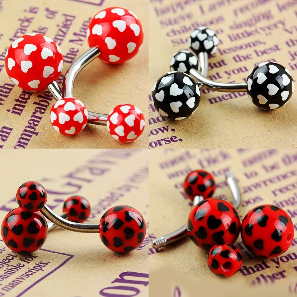 

TUMBEELLUWA 1Lot (10Pc) Hearts Ball 14GA UV Barbell Belly Body Piercing Stainless Steel Navel Rings