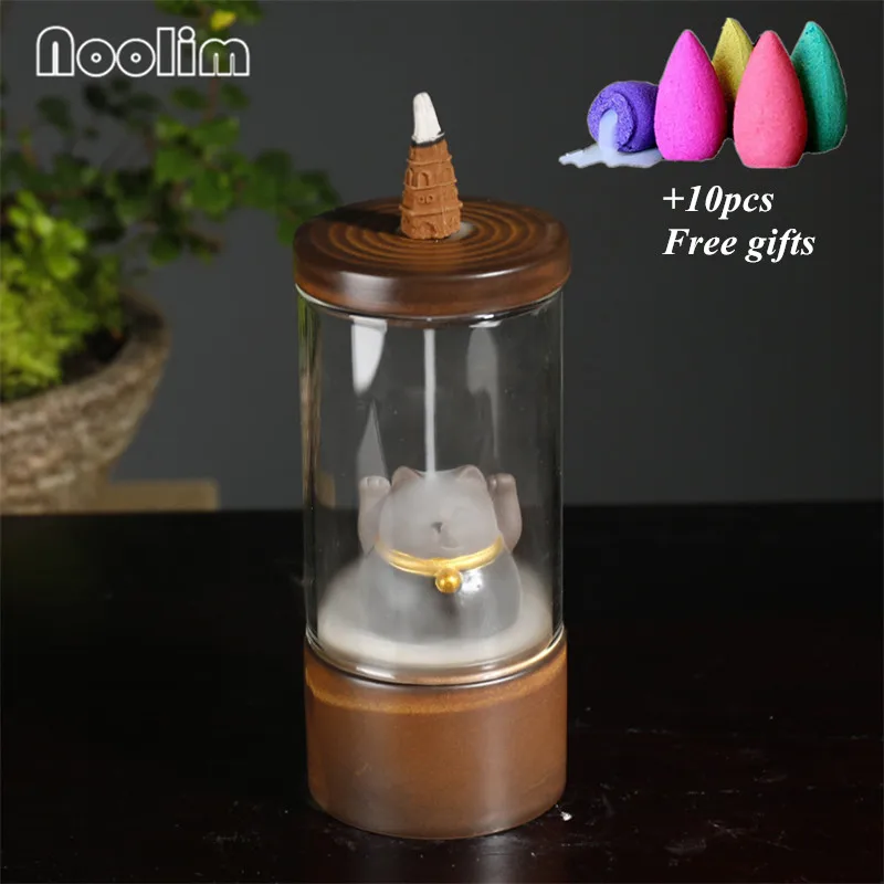 Керамическая курильница Lucky Cat с обратным потоком и акриловой ветрозащитной