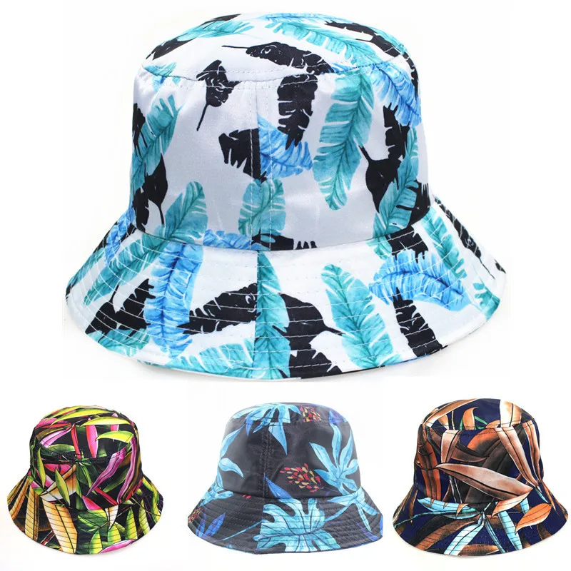Панама двусторонняя с принтом листьев для мужчин и женщин модная разноцветная