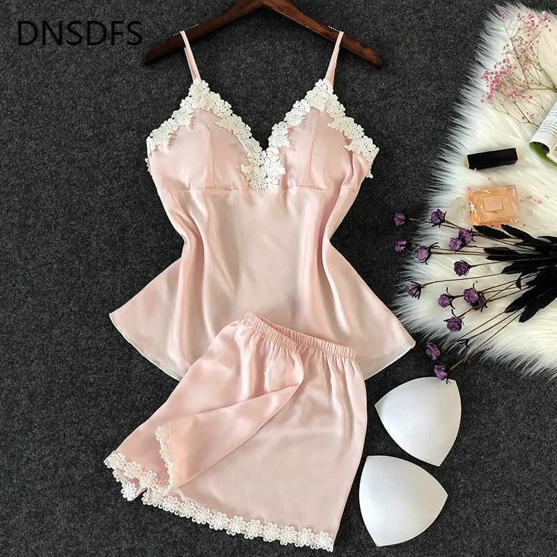 

Комплект пижамный женский из двух предметов, Шелковый, тонкий, на бретельках