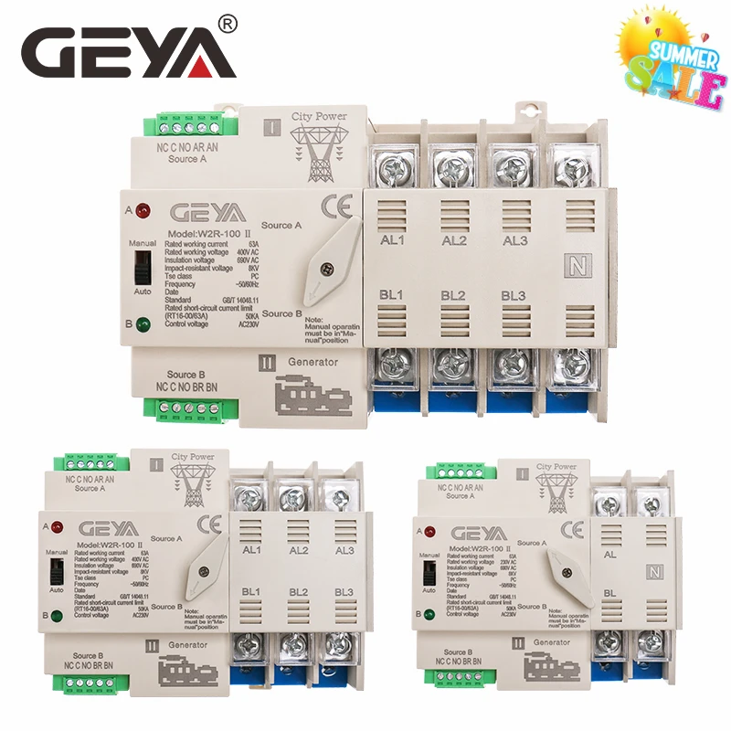 Бесплатная доставка GEYA Din Rail 110V 220V ПК автоматического включения резерва 63A 100A