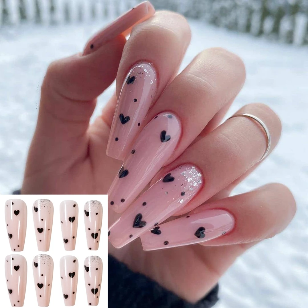 24 шт. накладные ногти с черным сердцем | Красота и здоровье