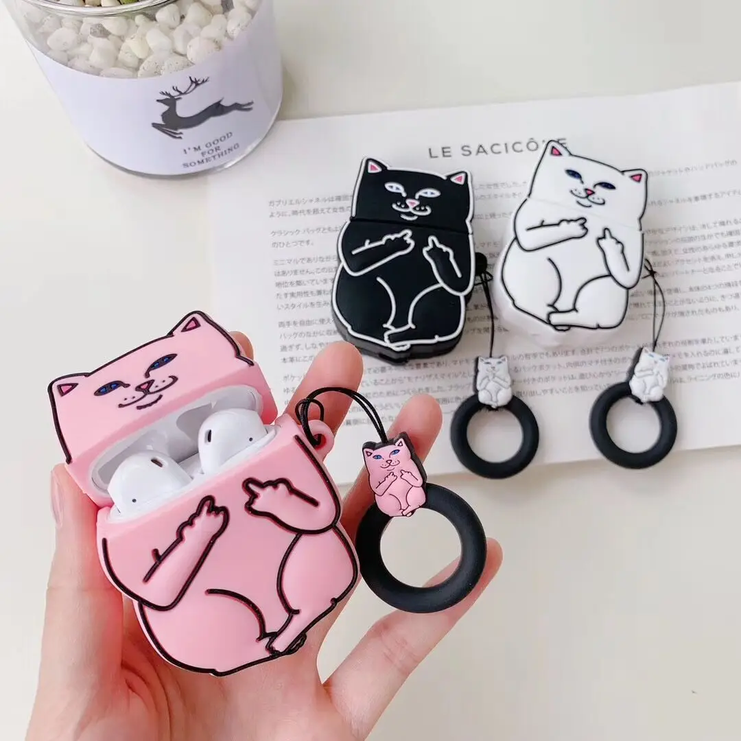 3D чехол для наушников Airpods 2 силиконовый милый с рисунком кота Apple Air Pods s Earpods