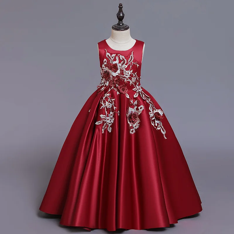 Kids Girl Dress Princess Formal Clothes For Girls First Feast Dress Wedding Party Girl Dress Bridesmaids Gown For Teen Girls - Цвет: Red