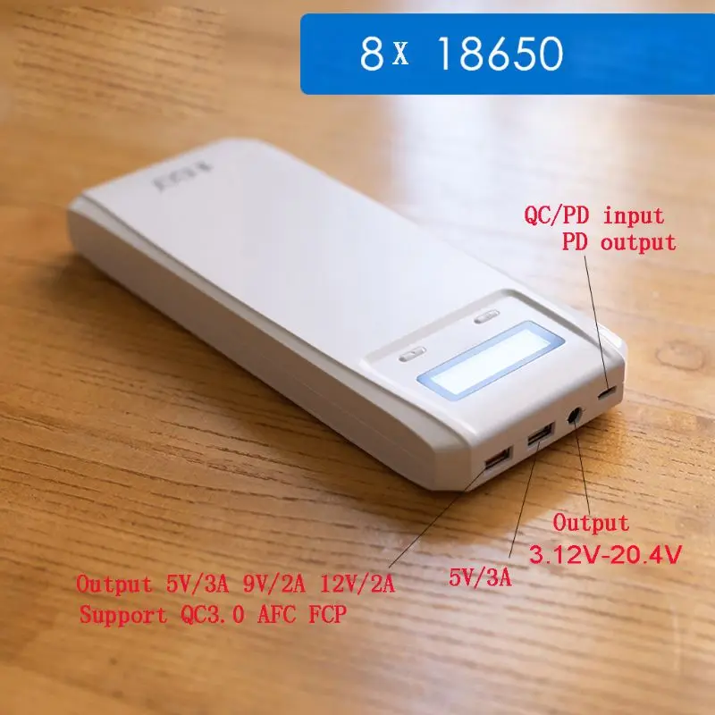 QD188-PD Dual USB QC 3 0 + Тип C PD DC Выход 8x18650 батареи DIY Мощность банка коробка держатель
