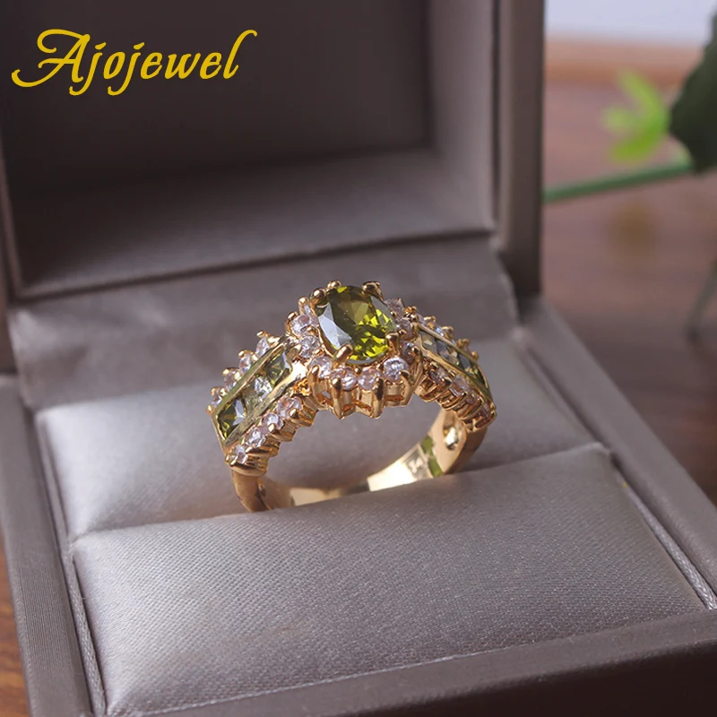 Ajojewel зеленый коктейльное кольцо камень циркон кольца с настоящими Австрийскими